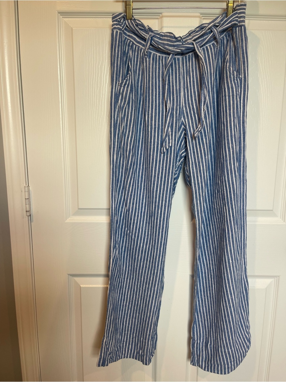 Rewind Women’s Blue + White Workwear Linen Pants Size Large